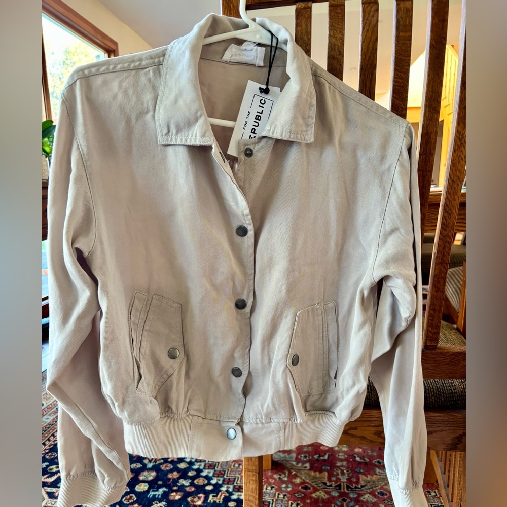 NEW For The Republic Light Tan Bomber Jacket S soft!!!